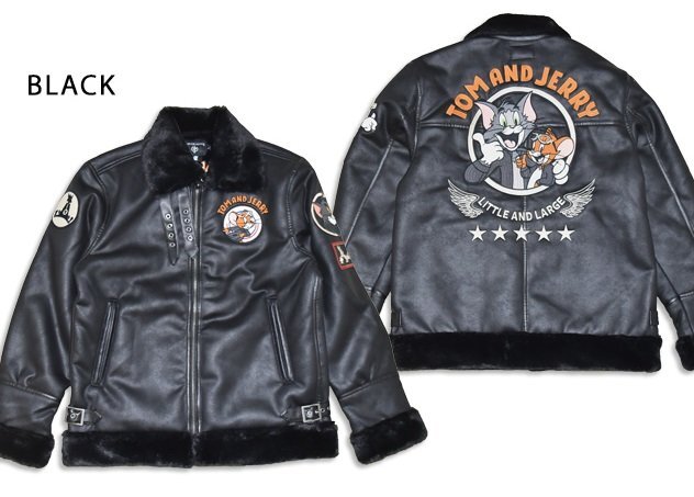TOM&JERRY×ネバーマインド 裏ファーボンディングB-3フライトジャケット◆NEVER MIND ブラック XLサイズ TJN-2501 トムとジェリー拍卖