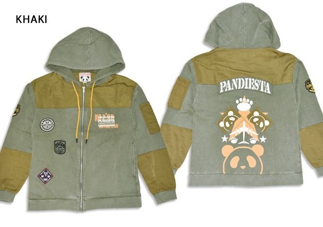 エアフォースパンダ切替フルジップパーカー◆PANDIESTA JAPAN カーキ XLサイズ 595954 パンディエスタジャパン ミリタリー スウェット拍卖