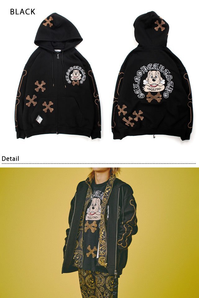 ピカピカ骨骨パーカー◆GALFY ブラック Mサイズ(小型犬) 153077 ガルフィー ゆったりめ オーバーサイズ ユニセックス拍卖