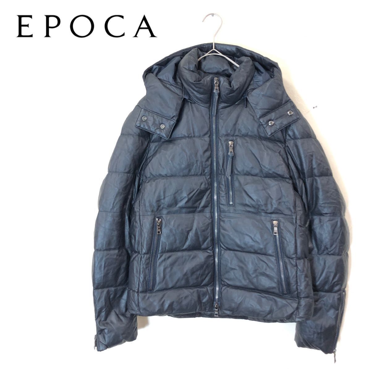 【EPOCA UOMO エポカ 黒 ダウンジャケット ショート丈 ラム 羊革 サイズ;44 三陽商会 未使用に近い 送料込み】 拍卖