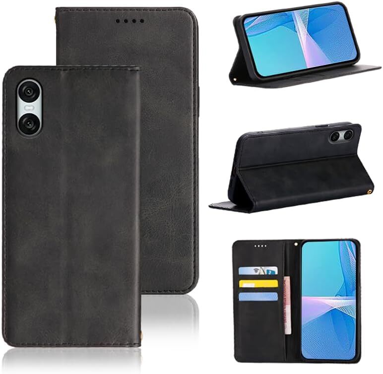 Xperia 10 VI ケース 手帳型 PUレザー カード収納 財布型 耐衝撃 ケース マグネット スタンド機能付き ブラック ay006拍卖