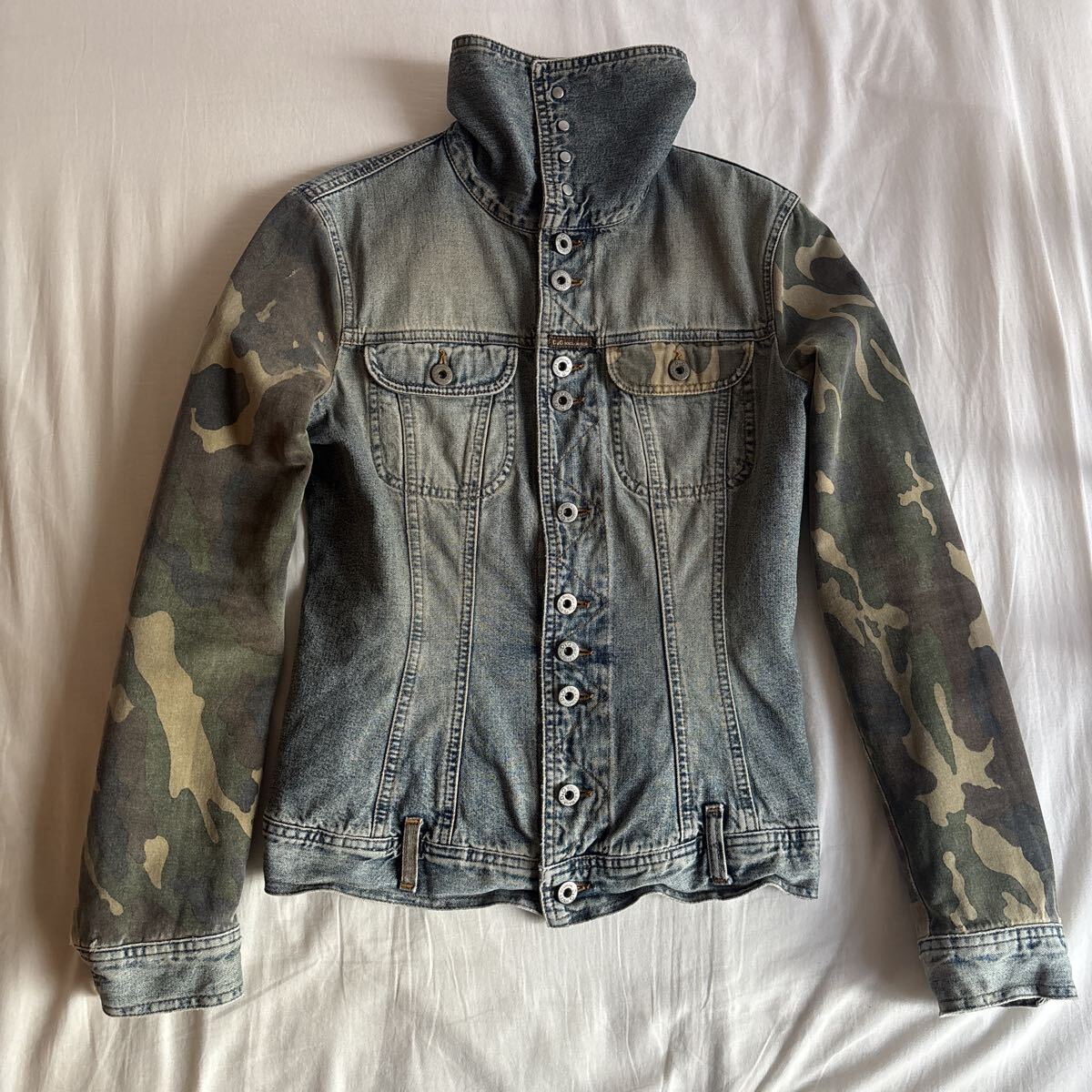 dolce&gabbana d&g ハイネックデニムジャケット ドッキング 迷彩 90s italy製 Y2K 00s ダメージ加工 lgb 再構築 archive拍卖