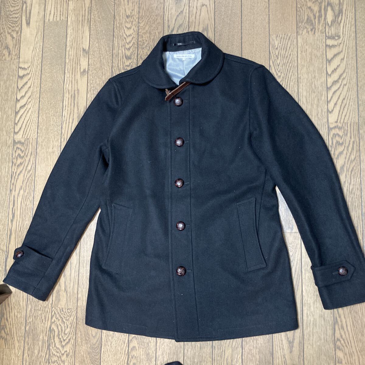 ユナイテッドアローズ秋冬物厚地 くるみボタン コート ネイビー サイズL拍卖