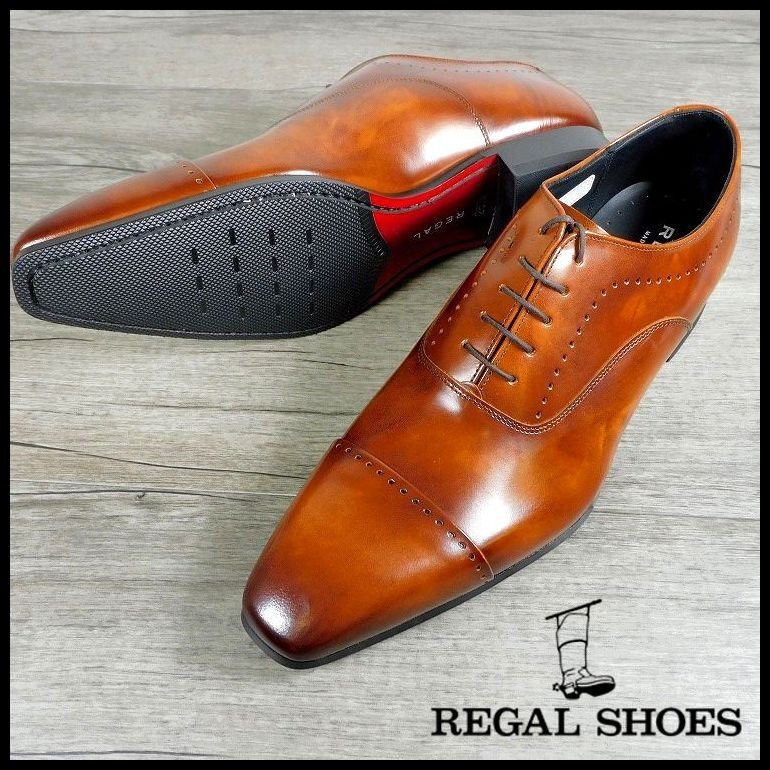 新品 即決 リーガル 内羽根式 ストレートチップ 26.5cm 茶 パーフォーレーション(飾り穴) セミマッケイ REGAL 11LR メンズ【4971】拍卖