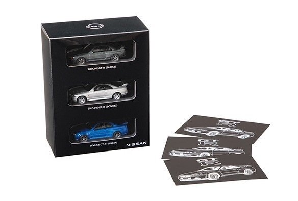 日産コレクション スカイライン GT-R 3台セット 1/64スケール モデルカー R32 R33 R34 京商製 ダイキャストモデル ニッサン ミニカー拍卖