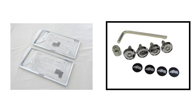 スズキ純正 クロームメッキ ナンバーフレーム 2枚セット スズキエンブレム付 & ジムニー ナンバーロックボルト サイロゴ入り 4本セット拍卖