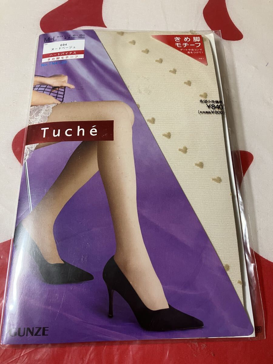 gunze tuche ハートバイアス ヌードベージュ パンティストッキング グンゼ パンスト 柄 デザイン panty stocking トゥシェ 模様 きめ脚 M-L拍卖