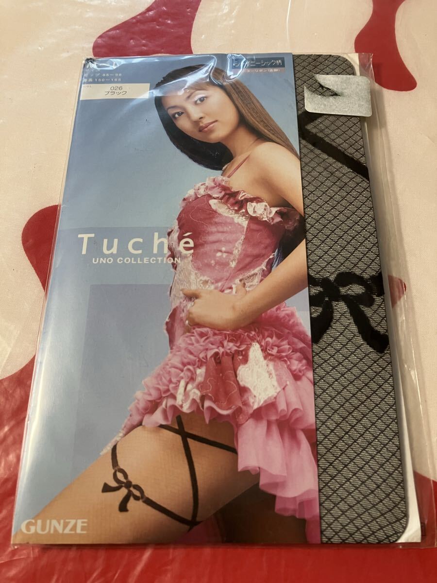 gunze tuche ガーターリボン ブラック パンティストッキング グンゼ パンスト 柄 デザイン panty stocking トゥシェ 模様 黒 M-L 神田うの拍卖