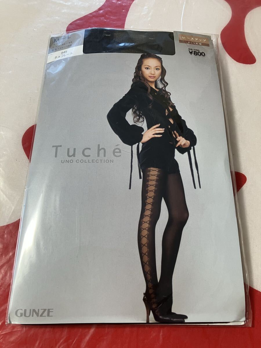gunze tuche レースアップ チョコレート パンティストッキング グンゼ パンスト 柄 デザイン panty stocking トゥシェ 模様 編み M-L拍卖