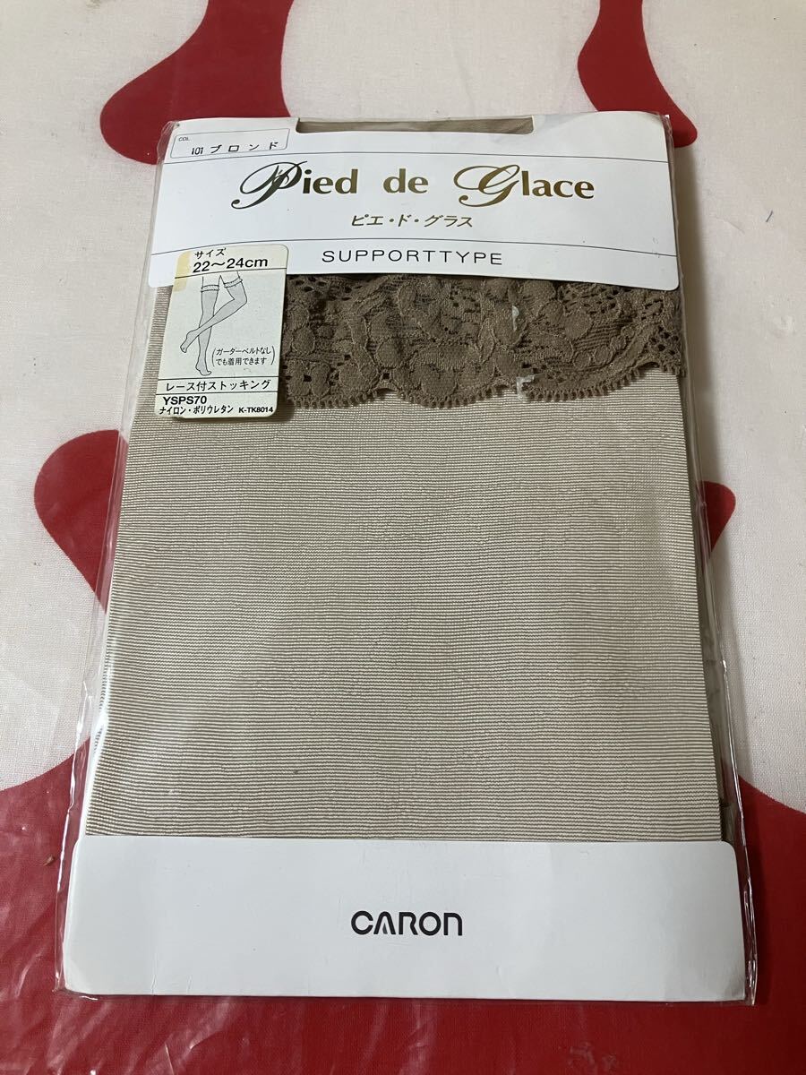 カタクラ caron pied de glace サポート レース付ストッキング 22-24cm ガーターベルト不要 lace stocking ピエドグラス ブロンド 拍卖