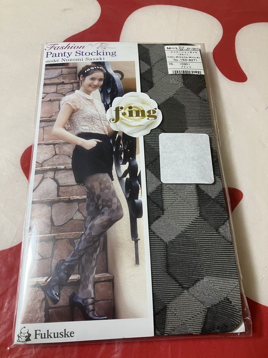 fukuske f *ing グラデーションダイヤ ブラック M-L パンティストッキング 佐々木希 福助 パンスト panty stocking 幾何学チェック柄 黒拍卖