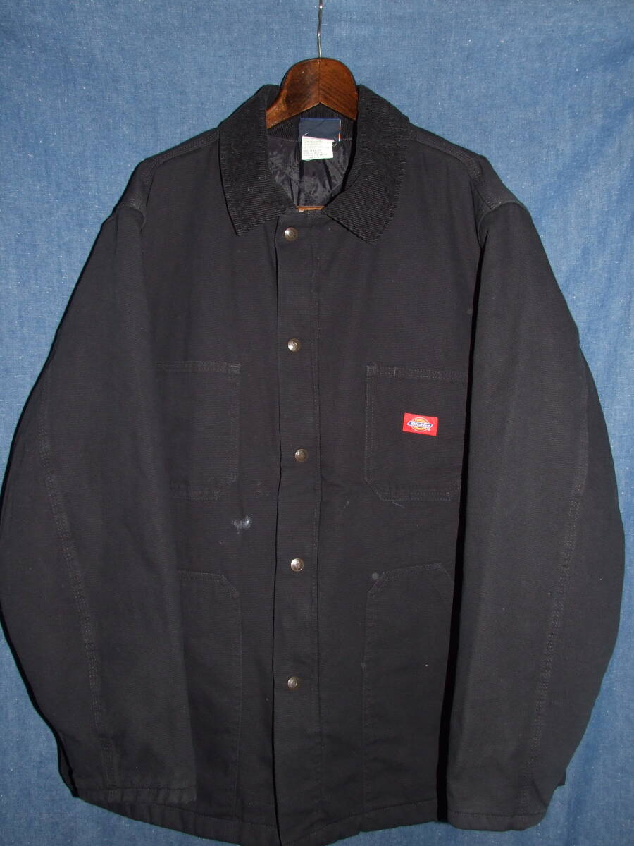 Dickies/ディッキーズ*カバーオールジャケット*ブラック*size XL*ペンキ穴ダメージヨゴレジャケット*ワークカーペンターダックJKT拍卖