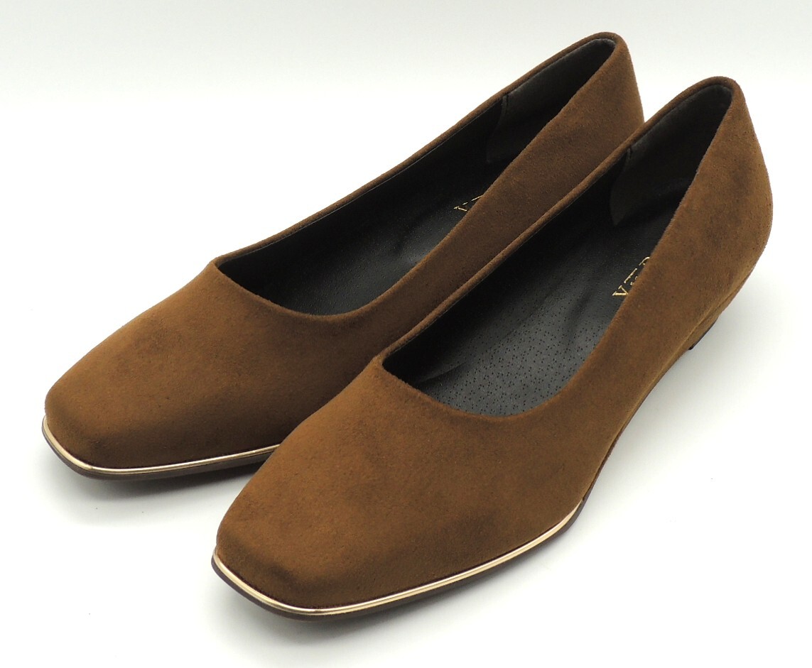 パンプス ウェッジヒール スクエアトゥ スエード調 オフィスカジュアル 通勤 仕事 レディース YB4828 オーク L(24.0-24.5cm) 拍卖