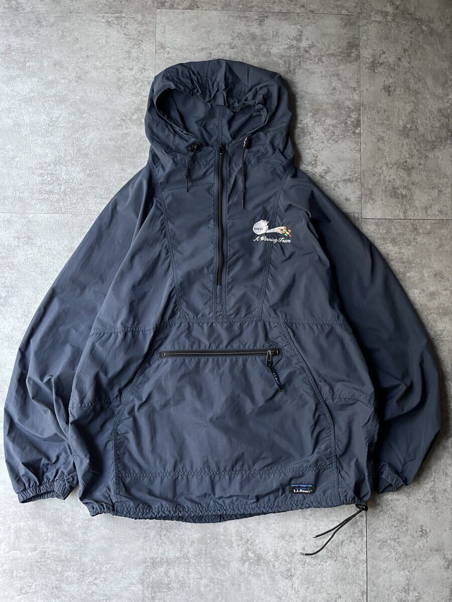 USA製 1990s L.L.Bean エルエルビーン ナイロン アノラック パーカー 企業刺繍 Sappi A Winning Team 90s 80sネイビー Patagonia 70s拍卖