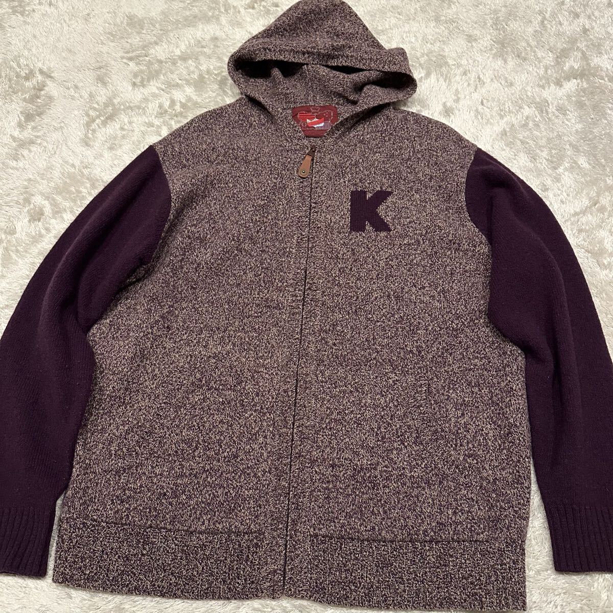 希少デザイン KarlHelmut カールヘルム パーカー ジャケット ジップアップ メンズ サイズM ロゴ ウール ピンクハウス 切替 ニット拍卖