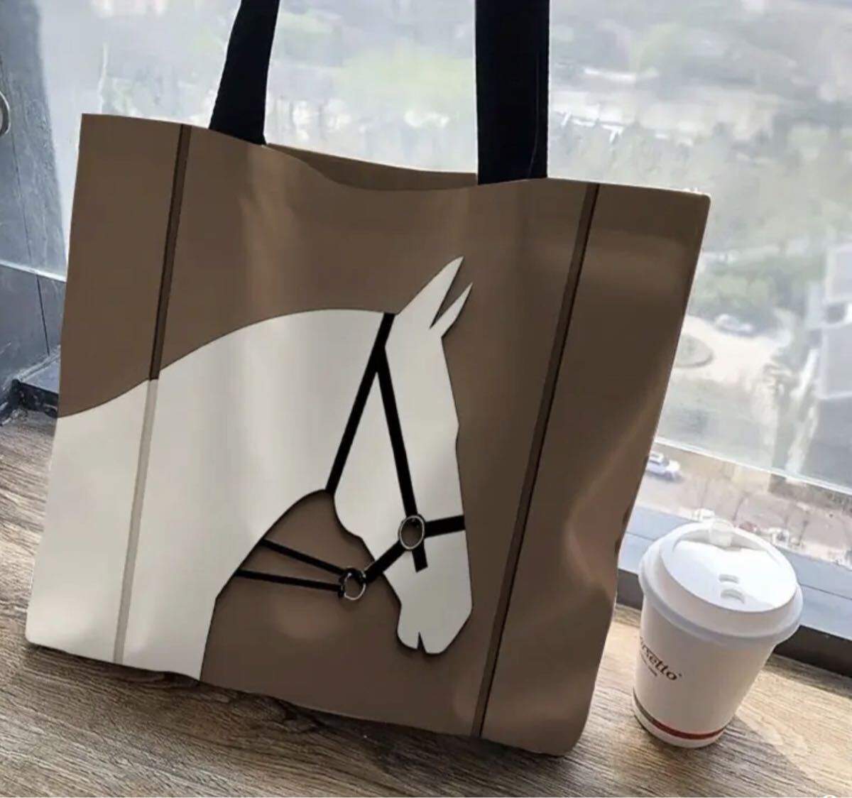 乗馬 馬 馬顔エコバッグ モカ拍卖