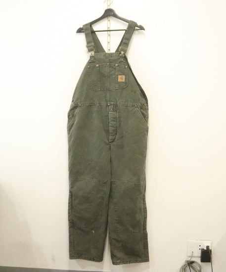 Q986 2003年製 CARHARTT カーハート ダック MOS オーバーオール USA製■00s 表記W42×L30 グリーン 緑 中綿 ダブルニー ワーク 古着 激安拍卖