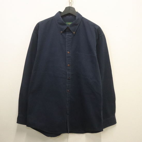 m262 90sビンテージ JCREW 長袖シャツ■1990年代製 表記Lサイズ ネイビー 紺 ボタンダウン 無地 アメカジ ストリート 古着 古着卸 激安 80s拍卖