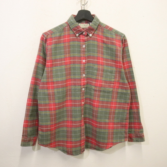 e985 80sビンテージ L.L.Bean エルエルビーン 長袖シャツ USA製 ネルシャツ■1980年代製 約Mサイズ位 レディース ボタンダウン チェック拍卖