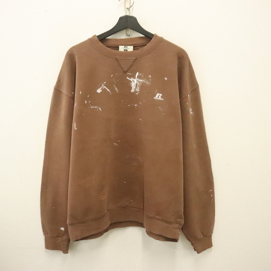 A804 2000年代製 RUSSELL ラッセル スウェット■00s 表記Lサイズ ブラウン トレーナー 前V 刺繍 アメカジ ストリート 古着 古着卸 激安 90s拍卖