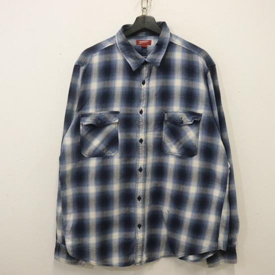 A817 2000年代製 ARIZONA 長袖シャツ■00s 表記2XLサイズ ブルー チェック ライトネル アメカジ ストリート 古着 古着卸 激安 ヴィンテージ拍卖
