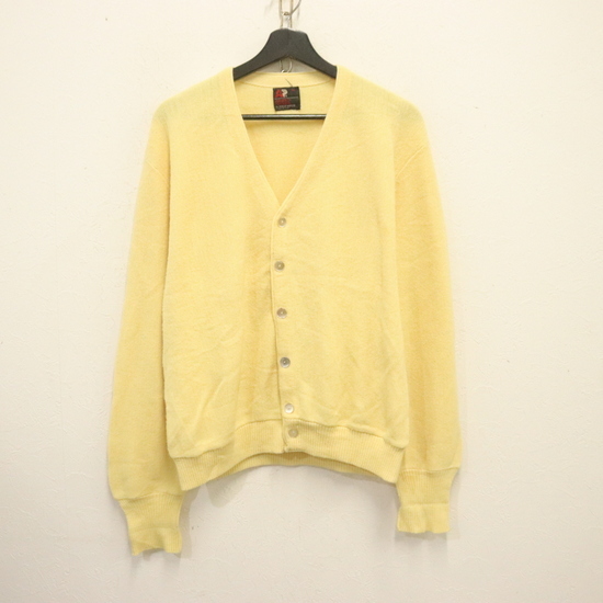 D619 80sビンテージ アーノルドパーマー アクリルニットカーディガン USA製■1980年代製 表記Mサイズ イエロー 無地 アメカジ 古着拍卖