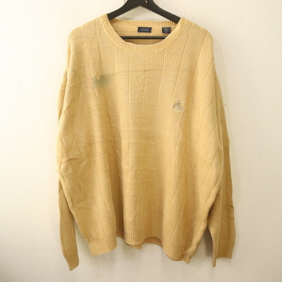 Z794 2000年代製 IZOD ワンポイントロゴ コットンニットセーター■00s 表記XLサイズ イエロー アメカジ ストリート ビッグサイズ 90s 80s拍卖