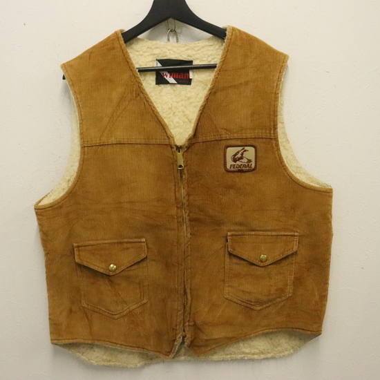 W940 70sビンテージ USA製 裏地ボア コーデュロイベスト■1970年代製 表記XLサイズ ブラウン TALON 古着 アメカジ アウター 激安 ワッペン拍卖