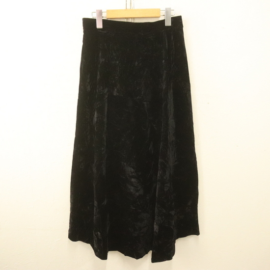 U146 80sビンテージ Norton McNaughton ベロアスカート USA製■1980年代製 表記10サイズ レディース 黒 ブラック TALON 無地 フレア拍卖