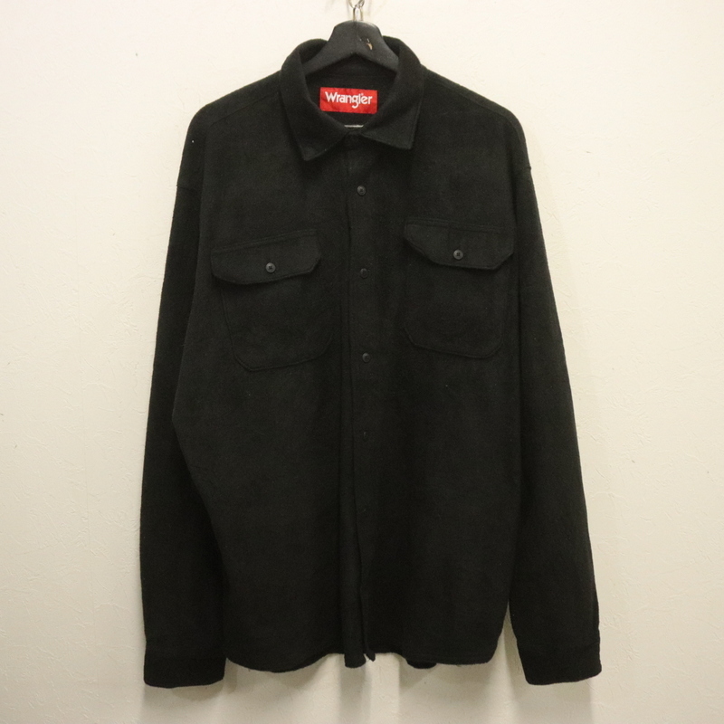 e996 90sビンテージ Wrangler ラングラー 長袖フリースシャツ■1990年代製 表記XLサイズ 黒 ブラック 無地 アメカジ 古着 古着卸拍卖