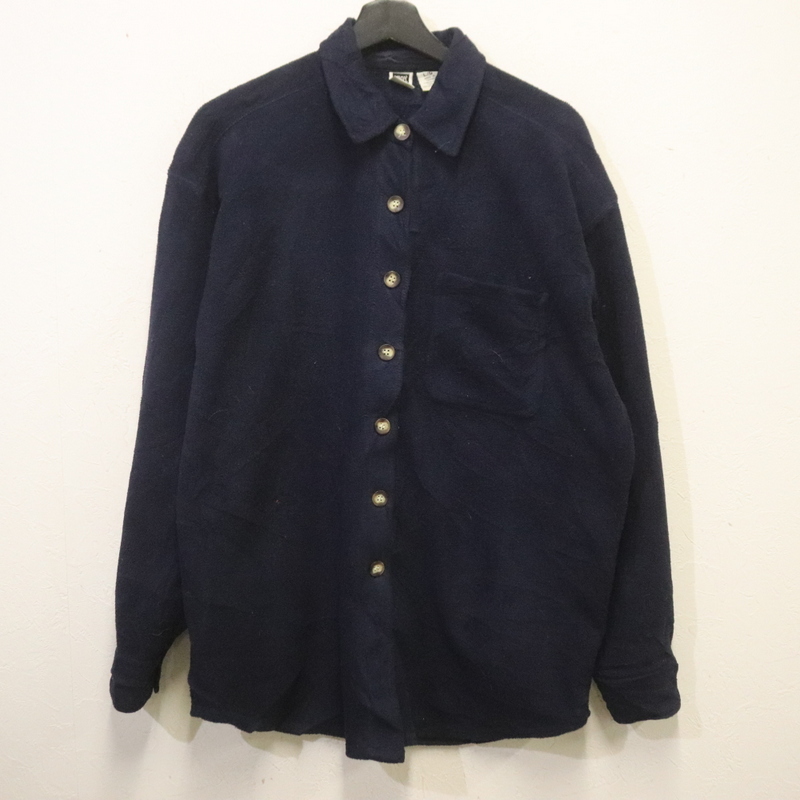 A796 90sビンテージ SmartSet 長袖シャツ フリース 無地■1990年代製 表記Lサイズ ネイビー 紺 古着 アメカジ ストリート 80s 70s 60s 激安拍卖