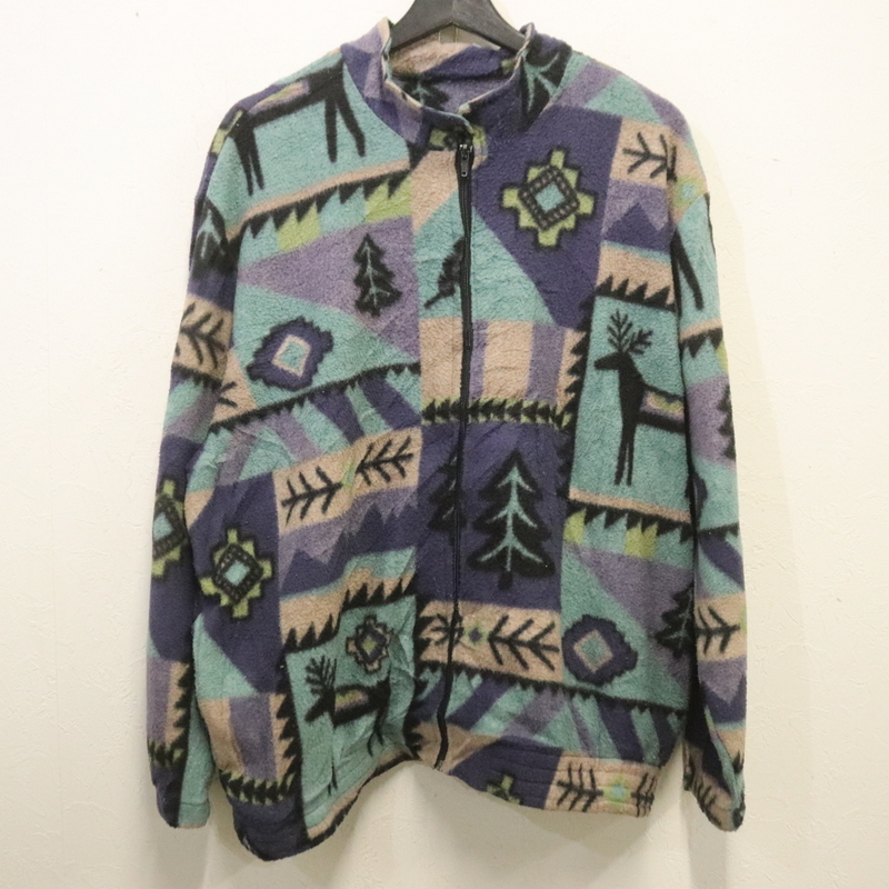 A797 80sビンテージ フリースジャケット 柄 TALON■1980年代製 約XLサイズ マルチカラー フルジップ 古着 アメカジ ストリート 90s 70s 60s拍卖