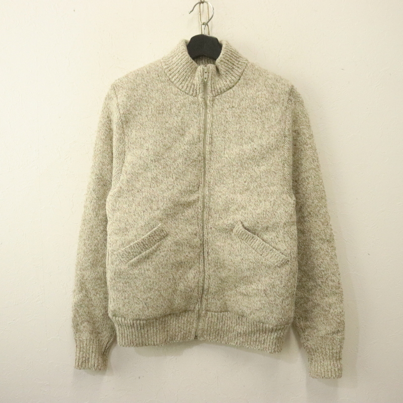y519 80sビンテージ WinonaKnits コットンニットジャケット■1980年代製 表記Sサイズ アイボリー フルジップ TALON 裏地ボア 古着 激安 90s拍卖