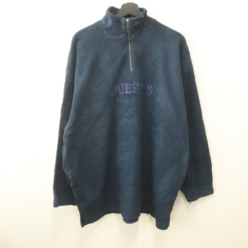 y524 2000年代製 Calnoun フリースジャケット■00s 約XLサイズ レディース ネイビー 紺 ハーフジップ 刺繍 アメカジ 古着 激安 希少 古着卸拍卖