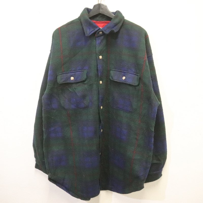 i712 90sビンテージ GREENMOUNTAIN 長袖フリースシャツ チェック■1990年代製 表記Lサイズ グリーン アメカジ ストリート 古着 古着卸 激安拍卖