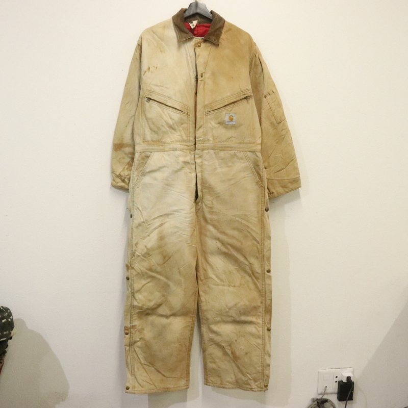 h890 80sビンテージ カーハート Carhartt ダック つなぎ USA製■1980年代製 表記42サイズ ブラウン 中綿 ワーク オールインワン アメカジ拍卖