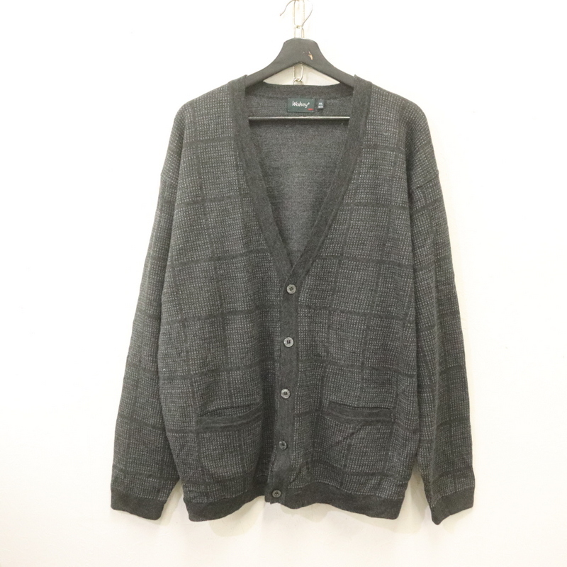 R852 2000年代製 Wolsey ウールニットカーディガン■00s 表記2XLサイズ グレー 柄 アメカジ ストリート 古着 激安 古着卸 ヴィンテージ拍卖