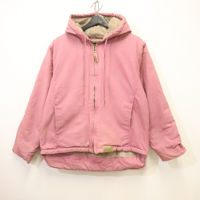 y544 2000年代製 SCHMIDT ワーク ダックジャケット■00s 表記Mサイズ レディース ピンク フーディー 裏地ボア アメカジ ストリート 古着拍卖