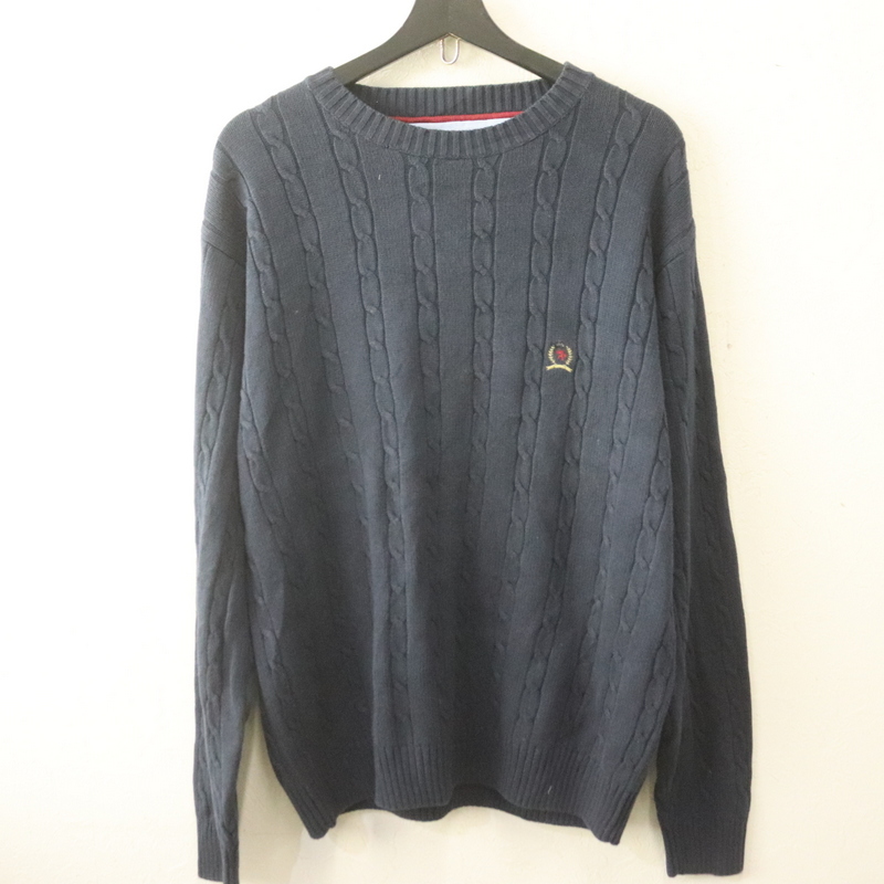 E962 2007年製ビンテージ トミーヒルフィガー コットンニットセーター■00s 表記Mサイズ ネイビー アメカジ ストリート トラッド 90s 80s拍卖