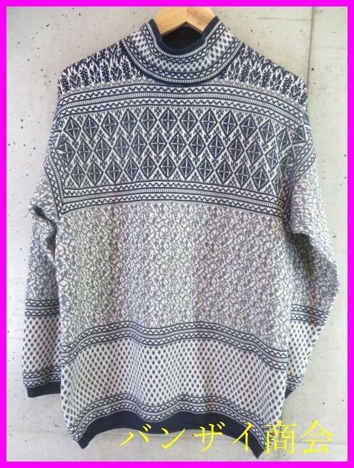 3011b20◆日本製◆KENZO PARIS ケンゾーパリス フェアアイル柄 ハイネック ウールニットセーター M/カーディガン/シャツ/ジャケット/パンツ拍卖