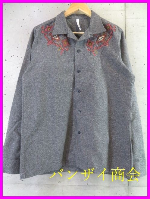 7011b33◆美品です◆日本製◆glamb グラム ネイティブ刺繍 オープンカラー開襟 長袖コットンシャツ 4/ジャケット/コート/パンツ/ニット拍卖