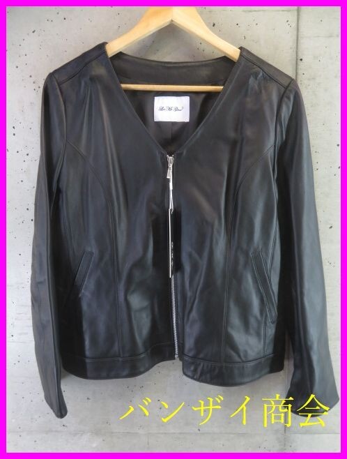 8011b13◆新品です◆3Lサイズ◆Let Me Glow レッツミーグロウ ノーカラー襟無し 羊革ラムレザージャケット ブルゾン/ライダース/コート 拍卖