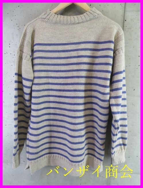 2111b16◆美品です◆イギリス製◆Guernsey WOOLENS ガンジーウーレンズ マリンボーダー 厚手ウールニットセーター 40/カーディガン/ベスト拍卖