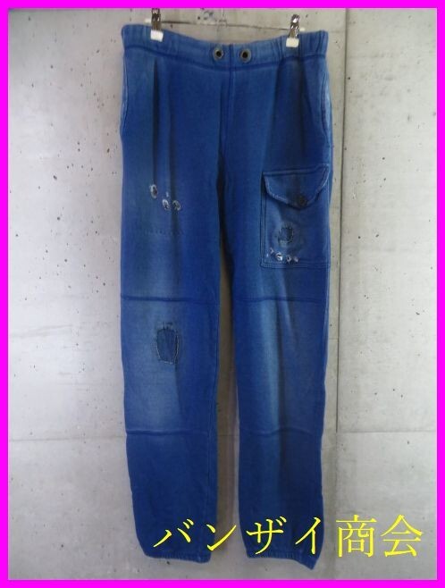 4111b14◆イタリア製◆FRANKLIN MARSHALL フランクリンマーシャル ダメージ加工 インディゴ染 スウェットパンツ M/トレーナー/ジャケット拍卖