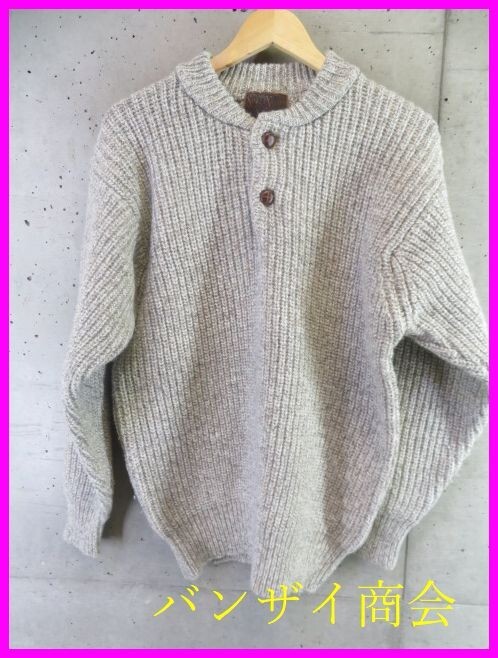 7111b10◆良品です◆SIERA NEVADA シェラネバダ ヘンリーネック 厚手リブ編み ウールニットセーター/カーディガン/カウチンニット/ベスト拍卖