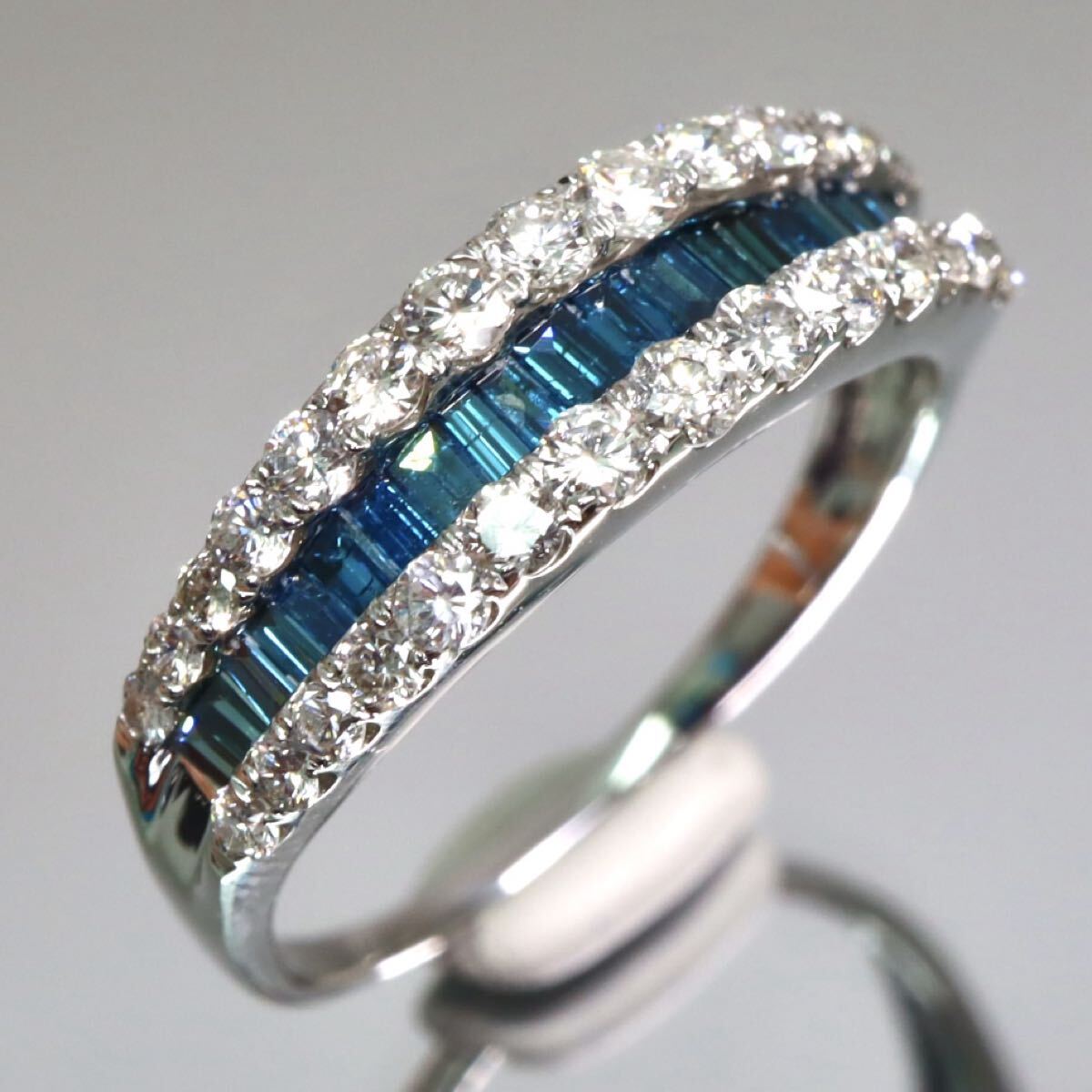 K18WG!!1.00ct!!■天然ダイヤモンドリング■D 約2.7g 約15号 #15 color diamond 指輪 ring ジュエリー jewelry カラー ブルー EE4/ U969拍卖