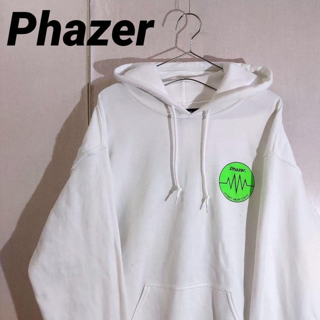 古着 フェイザー トーキョー スウェットパーカー 前後プリント ホワイト Phazer tokyo 裏起毛 プルオーバー拍卖