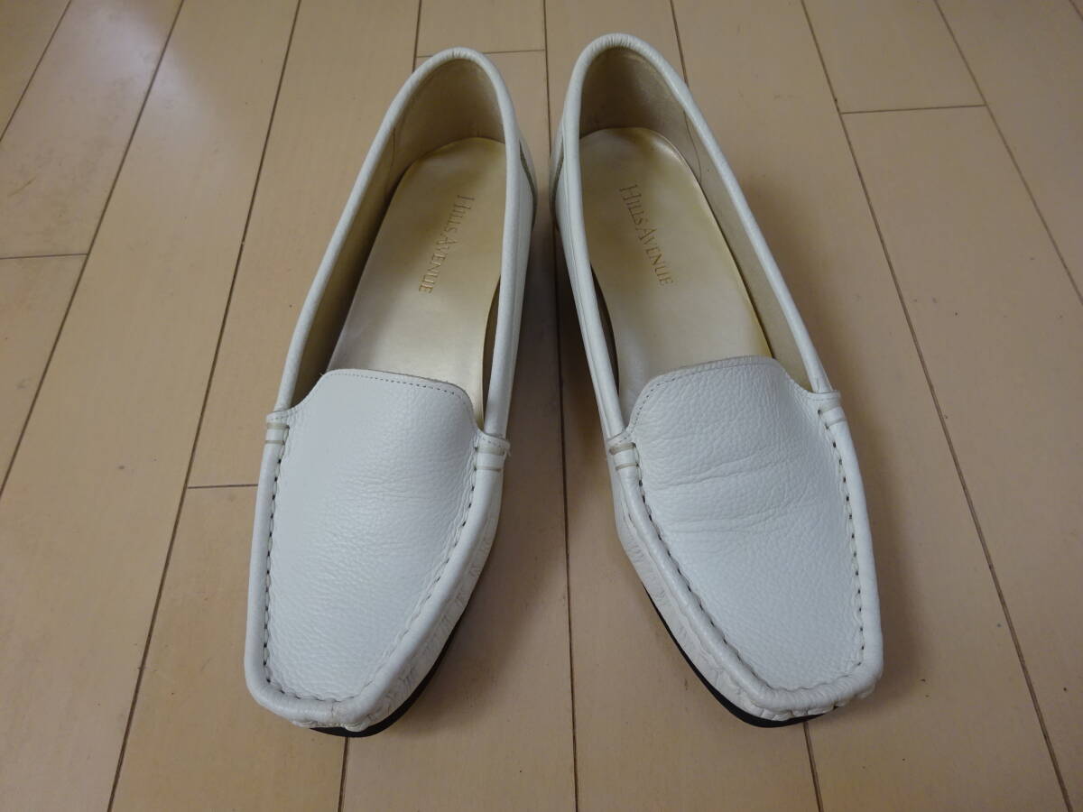 ヒルズアベニュー HILLS AVENUE ヒルズアヴェニュー★軽量 ウェッジソール 本革パンプス 本革ローファーパンプス 超美品 23.5cm 24cm 白拍卖