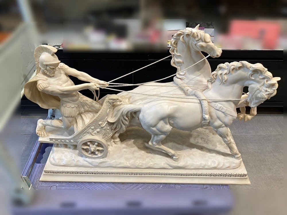 ◆【引取限定!!長野県諏訪市】A.SANTINI アンテルマサンティーニ 置物 戦馬車 騎士と馬 材質不明 中古【In-store pickup only】◆13243★拍卖