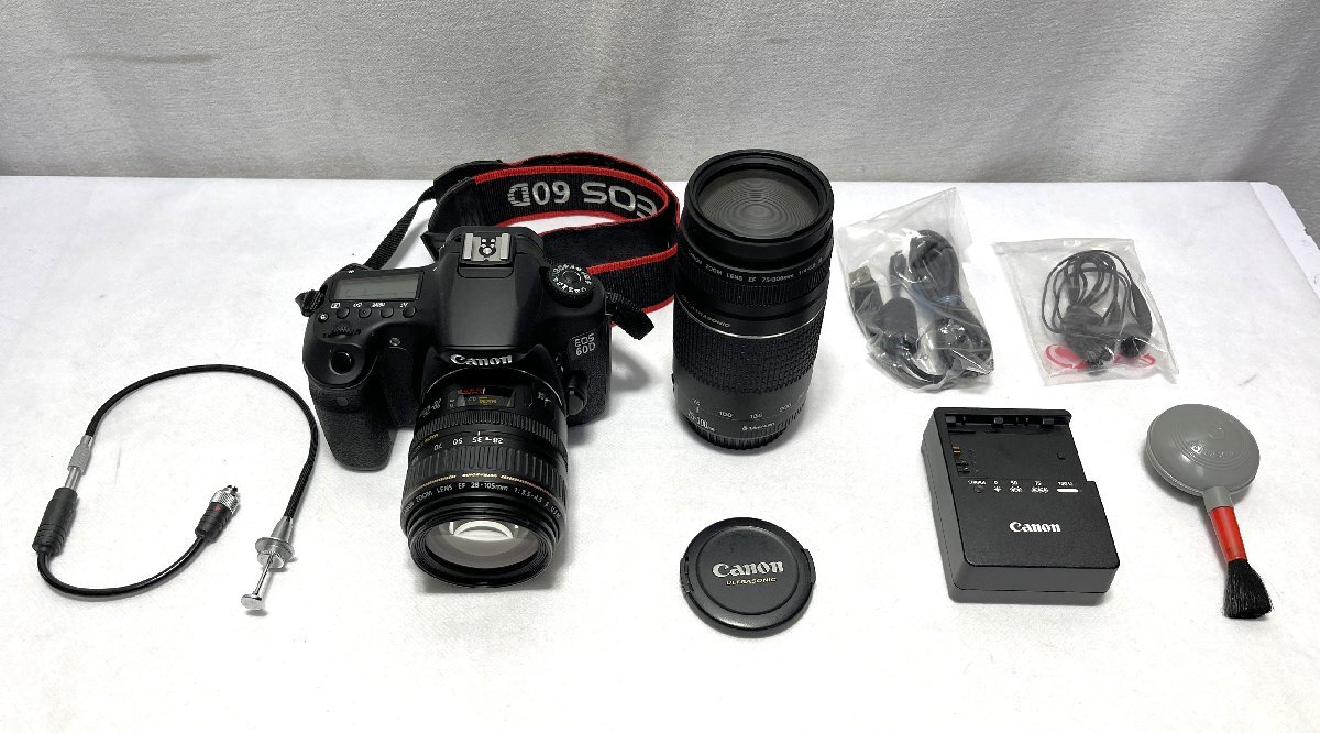 ▽Canon EOS 60D デジタルカメラ ZOOM LENS EF 28-105mm 75-300mm 中古・簡単な動作確認のみ▽012962拍卖